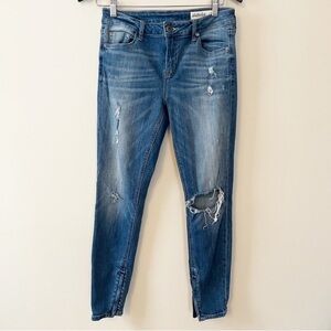 Pistola Blue Distressed Ankle Zip Mid Rise Distressed Skinny Jeans Size 27